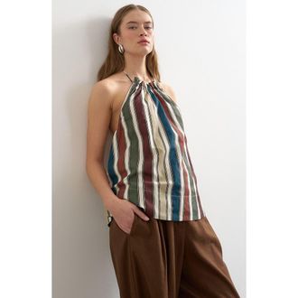 Topshop Co-ord Stripe Cotton Halter Neck Top in Multi at Nordstrom, Size 10 Us