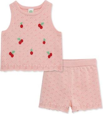 Little Me Cherry Pointelle Knit Tank & Shorts Set in Pink at Nordstrom, Size 12M