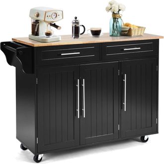Costway Costway Carrito De Cocina Con Cajones Y Puerta Aparador Con Ruedas Carro De Servicio De Madera (negro)