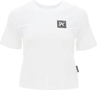 Palm Angels Ski Club T-shirt met Monogram Patch - Dames - T-shirts - Wit - S - Katoen - Tops