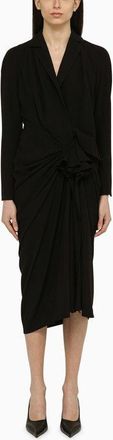 Dries Van Noten Womens Black Wool-blend Dress With Drape viscose - Size EU 38 (Womens)