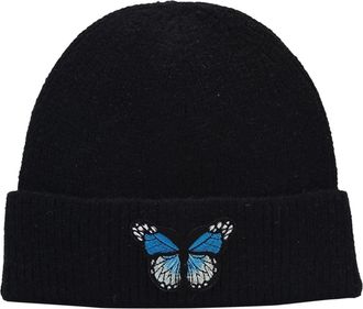 Generic Women Embroidered Butterfly Warm Crochet Winter Knit Ski Caps Hat Beaded (Black, One Size)
