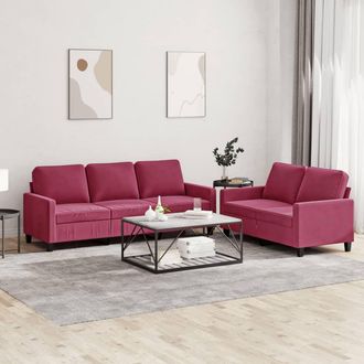 vidaXL Vidaxl - Juego De Sof&aacute;s Con Cojines 2 Piezas Terciopelo Rojo Tinto