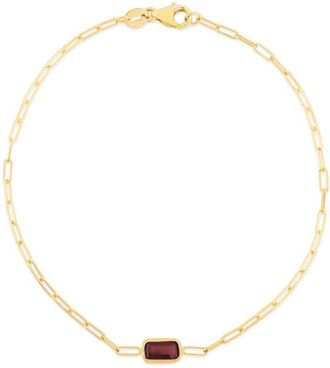 Tresorra 14K Yellow Gold Garnet Paperclip Bracelet
