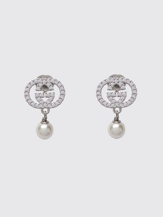 Gucci Orecchini pendenti in ottone con perle sintetiche e logo GG di strass