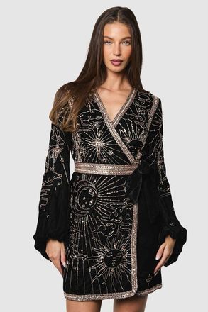 Coast Party Sequin Velvet Wrap Mini Dress in Black at Nordstrom, Size 4