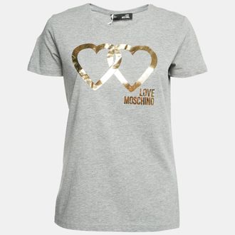 Love Moschino Grey Logo Print Cotton Short Sleeve T-Shirt