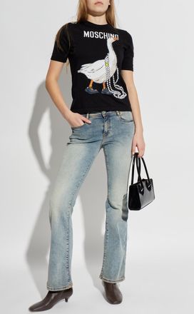 Moschino Turtleneck With A Decorative Pattern, Womens, Black