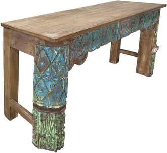 Wanderlust Deco Recibidor De Madera Acabado Artesanal Marr&oacute;n 154x38x76h Cm