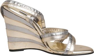 Dolce & Gabbana Womens Gold Silver Leather Wedge Heels Sandals Shoes