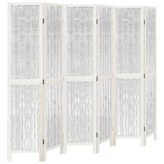 Berkfield Home Room Divider 6 Panels White Solid Wood Paulownia