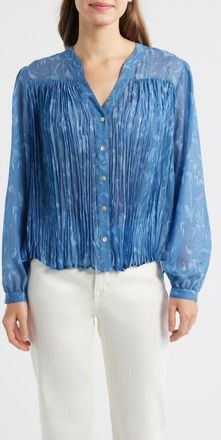 Cloth & Stone Pleated Denim Shirt in Indigo Ikat Floral at Nordstrom, Size X-Small