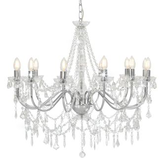 Berkfield Home Chandelier with Beads Silver 12 x E14 Bulbs