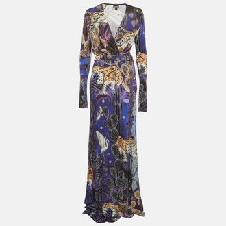 Just Cavalli Purple Printed Jersey Faux Wrap Maxi Dress
