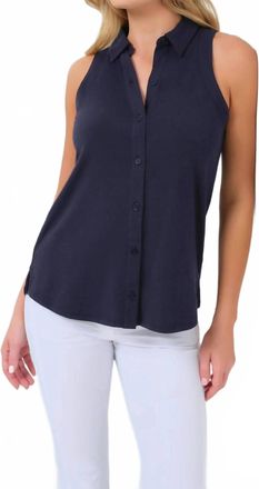 Anatomie Elise Sleeveless Button Up Top In Navy