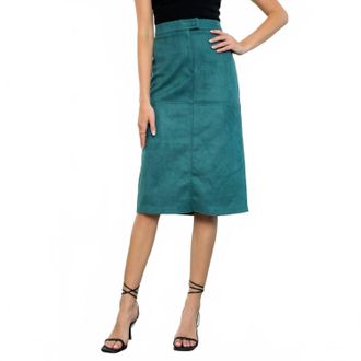 THML Clothing Midi Suede Skirt In Teal
