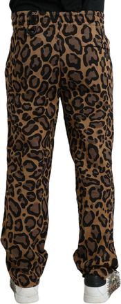 Dolce & Gabbana Mens Leopard Print Joggers Brown Polyester Cotton Nylon