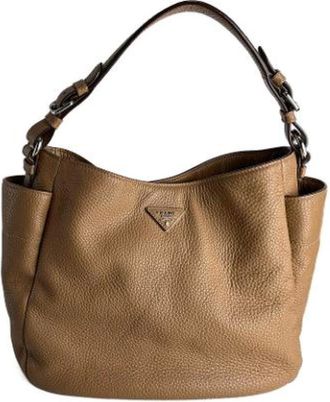 Prada Pre-owned Shoulder Bags, female, Brown, Size: ONE SIZE Pre-owned Leather Shoulder Bag