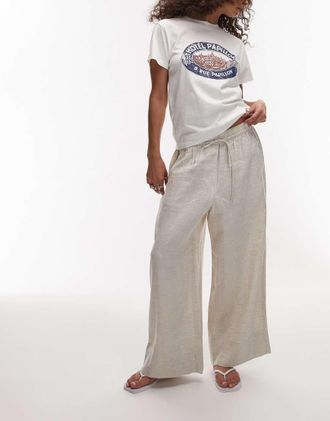 Arket Pantaloni taglio corto beige chiaro in lino con coulisse in vita-Neutro