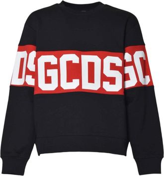 GCDS Black Sweater With Bold Red Band And Block Letters