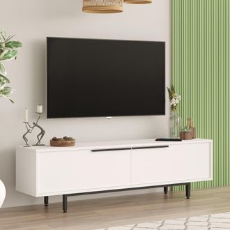 Dmora Mueble Tv Palmi, 2 Puertas, 2 Compartimentos, Apertura Abatible, 160x36x45 Cm Blanco