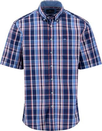 Fynch-Hatton Kurzarmhemd FYNCH-HATTON, Herren, Gr. 4XL, N-Gr, blau (navy), Web, Obermaterial: 100% Baumwolle, kariert, normal h&uuml;ftbedeckend, Rundhals, Hemden Kurza