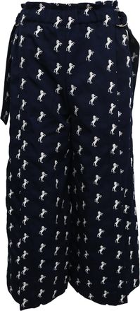 Chlo&eacute; Horse Embroidered Wide-Leg Trousers in Navy Blue Cotton