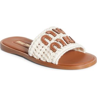 Miu Miu Crochet Slide Sandal in Off White at Nordstrom, Size 10.5Us