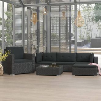 Berkfield Home 6 Piece Garden Lounge Set with Cushions Poly Rattan Black