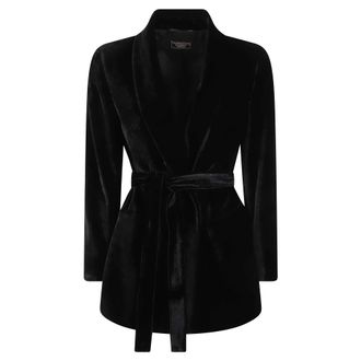 PESERICO Fluwelen blazer met ceintuur - Dames - Jassen - Zwart - Maat: S Zijde