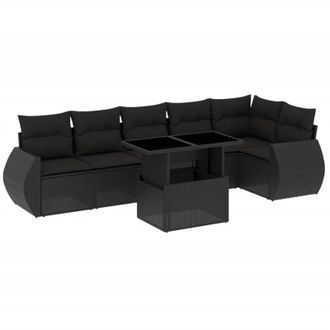 vidaXL Set De Sof&aacute;s De Jard&iacute;n 7 Pzas Con Cojines Rat&aacute;n Sint&eacute;tico Negro Vidaxl