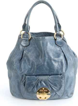 Miu Miu Blue Leather Shoulder Bag Tote Bag (Pre-Owned)