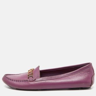 Carolina Herrera Purple Leather Logo Detail Loafers