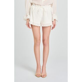 Wayf Helena Eyelet Ruffle Stretch Cotton Shorts in Ivory at Nordstrom, Size X-Large