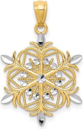 Diamond2Deal 14k Yellow Gold and White Rhodium Diamond-cut Snowflake Pendant
