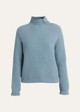 Ferragamo Gancini Clasp Shoulder Wool Turtleneck Sweater