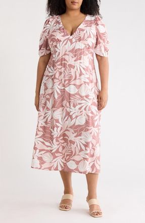 Renee C Floral Short Sleeve Empire Waist Midi Dress in Pink at Nordstrom Rack, Size 2 X