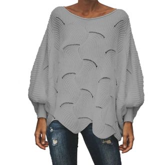 Generic Ladies Presents Todays Deals Womens Sweatshirts Oversized Knitted Long Lantern Sleeve Pullover Tops Boat Neck Asymmetric Hem Jumper Blouses Warehouse 