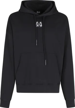 44 Label Group Black Front-Back Printed Cotton Hooded Sweatshirt