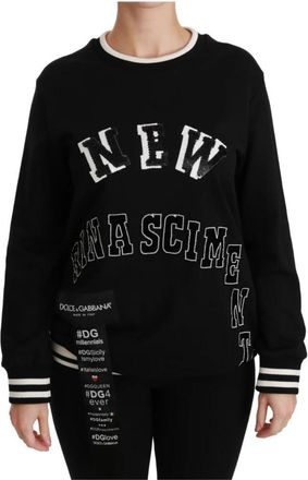 Dolce & Gabbana Paillet Renaissance Sweater - Dames - Sweatshirts - Zwart - M - Katoen - Hoodies & sweatvesten