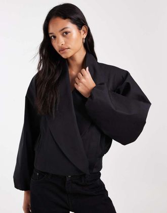 Asos giacca bomber avvolgente con rever sciallato nera-Nero
