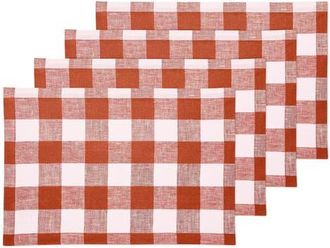Solino Home Linen Placemats Set of 4, 14 x 19 Inch for Dining Table, Holiday and Everyday Table Decor - Buffalo Check in Cinnamon And White at