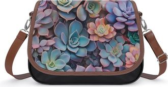 Generic Succulents Colored Crossbody Bag Womens Handbag PU Message Bags Shoulder Purse with Adjustable Strap