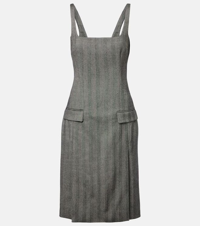 Chevron wool-blend midi dress