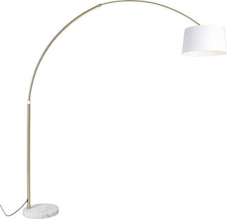 QAZQA Moderno L&aacute;mpara De Arco De Lat&oacute;n Con Pantalla De Tela Blanca 50 Cm - Xxl Lino /acero /textil Alargada Adecuado Para Led Max. 1 X 60 Watt - Qazqa
