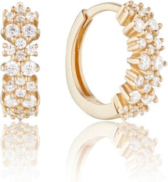 Lily & Roo Gold Diamond Style Double Cluster Huggie Hoop Earrings