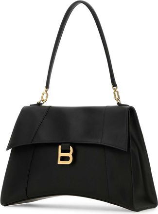 Balenciaga Womens Hourglass Shoulder Bag Black Calf