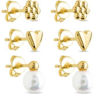 Sterling Forever Irene Faux Pearl Set of 3 Assorted Stud Earrings in Gold at Nordstrom Rack