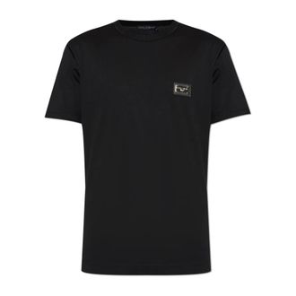 Dolce & Gabbana T-Shirts, male, Black, Size: 3XL Logo-Appliqu&eacute; T-Shirt