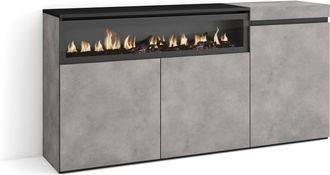 Skraut Home Aparadores Para Sal&oacute;n, Gran Capacidad De Almacenaje, 150x75x35cm, 3 Puertas, Chimenea El&eacute;ctrica, Estilo Moderno, Gris Cemento - Skraut Home
